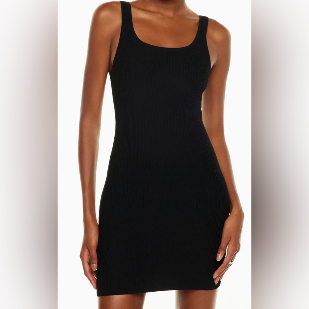 Aritzia Babaton Black Ribbed Sculpt Knit Squareneck Mini Dress Minimalist